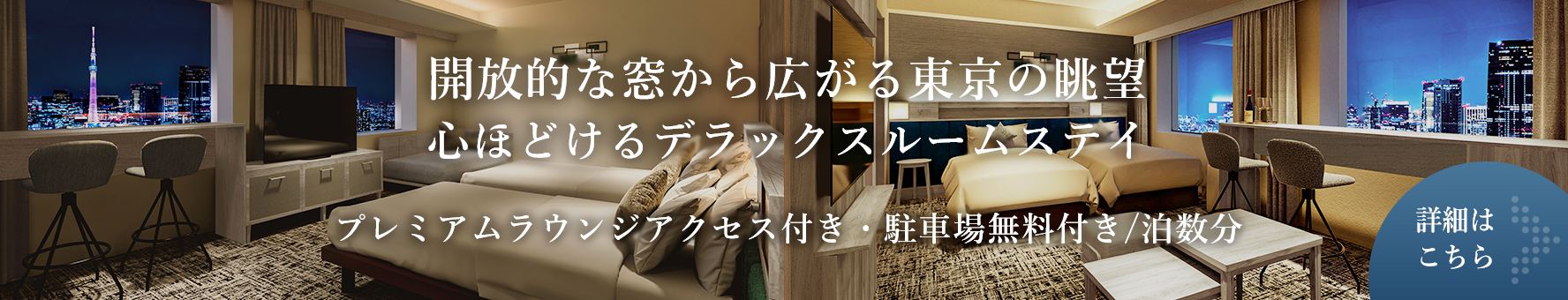 開放的な窓から広がる東京の眺望 心ほどけるデラックスルームステイ
